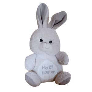 Kelly Baby My First Easter Bunny Rabbit White With Grey Ears RATTLE Plush!